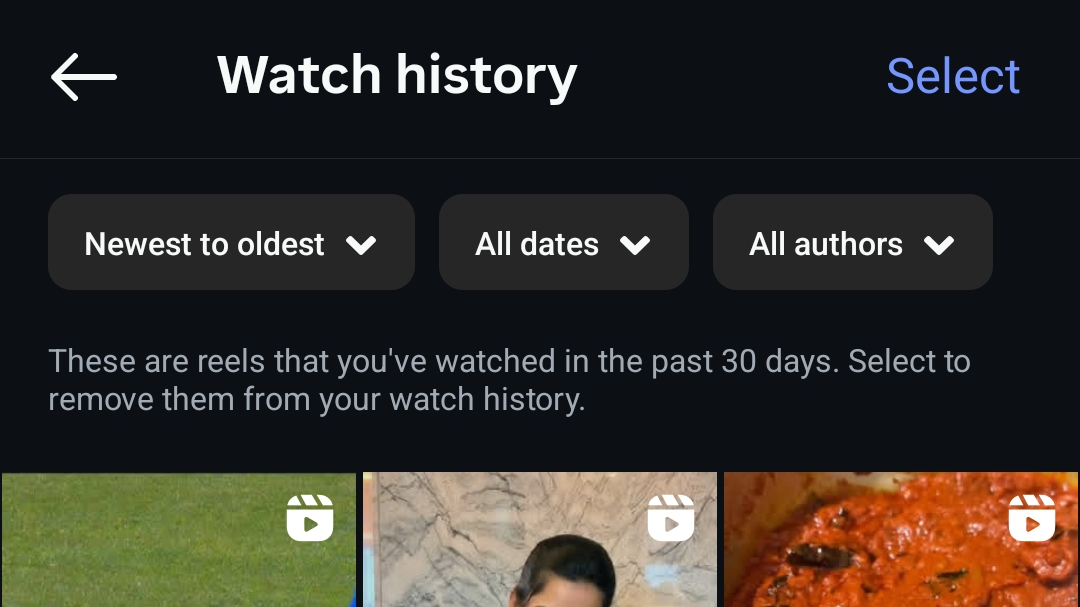 image of all your previously watched Reels