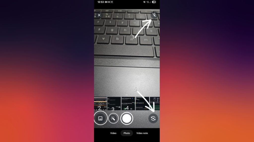 Different symbols in the whatsapp camera interface